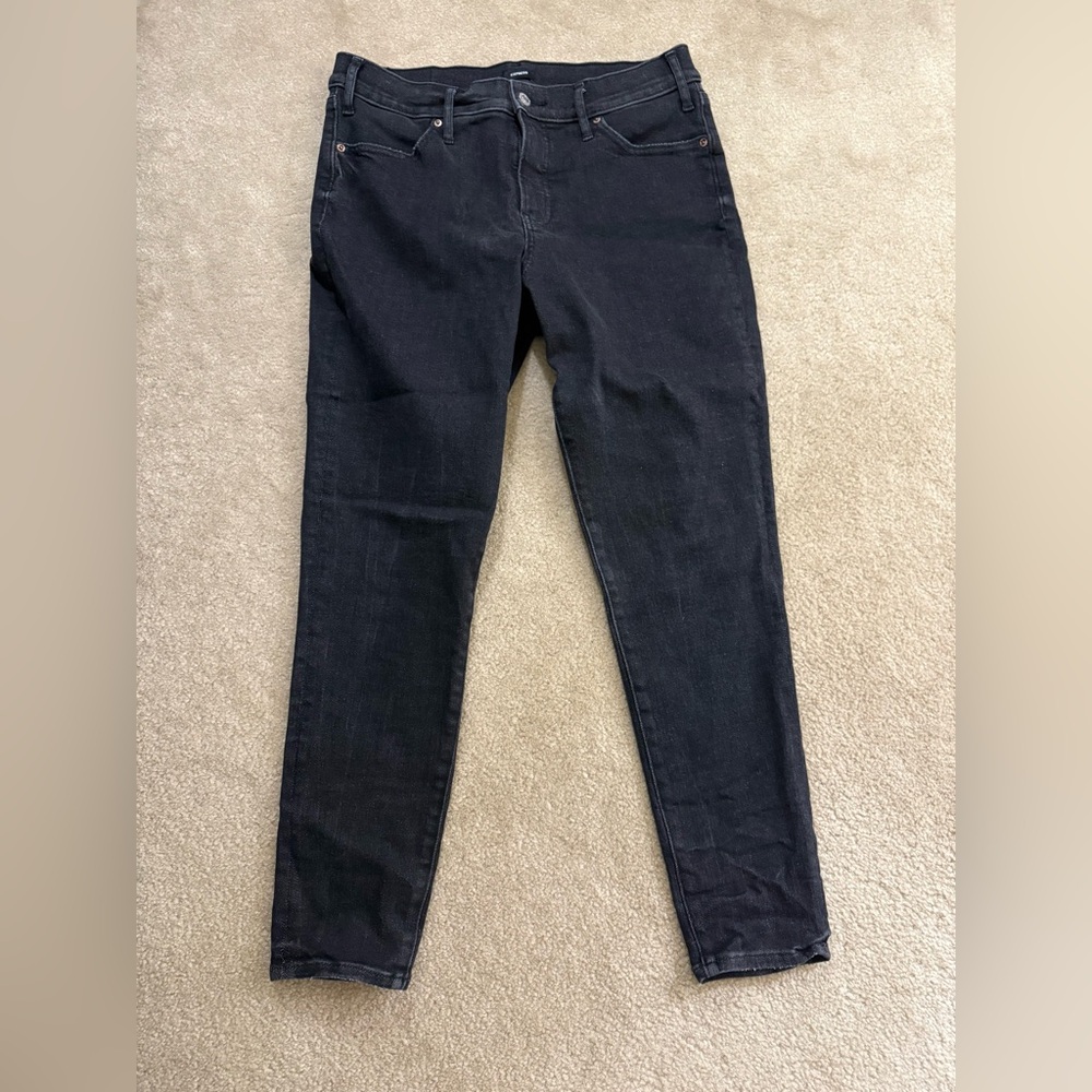 Express Womens Cropped Black Stretch Jeans Sz 12